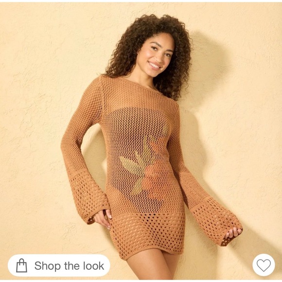 Shade & Shore Other - Target Women's Crochet Bell Sleeve Swim Cover Up  Shade & Shore Brown Size XS